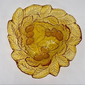 Vintage Indiana Glass Company Amber Bowl Loganberry Pattern Leaf Berry 1970’s